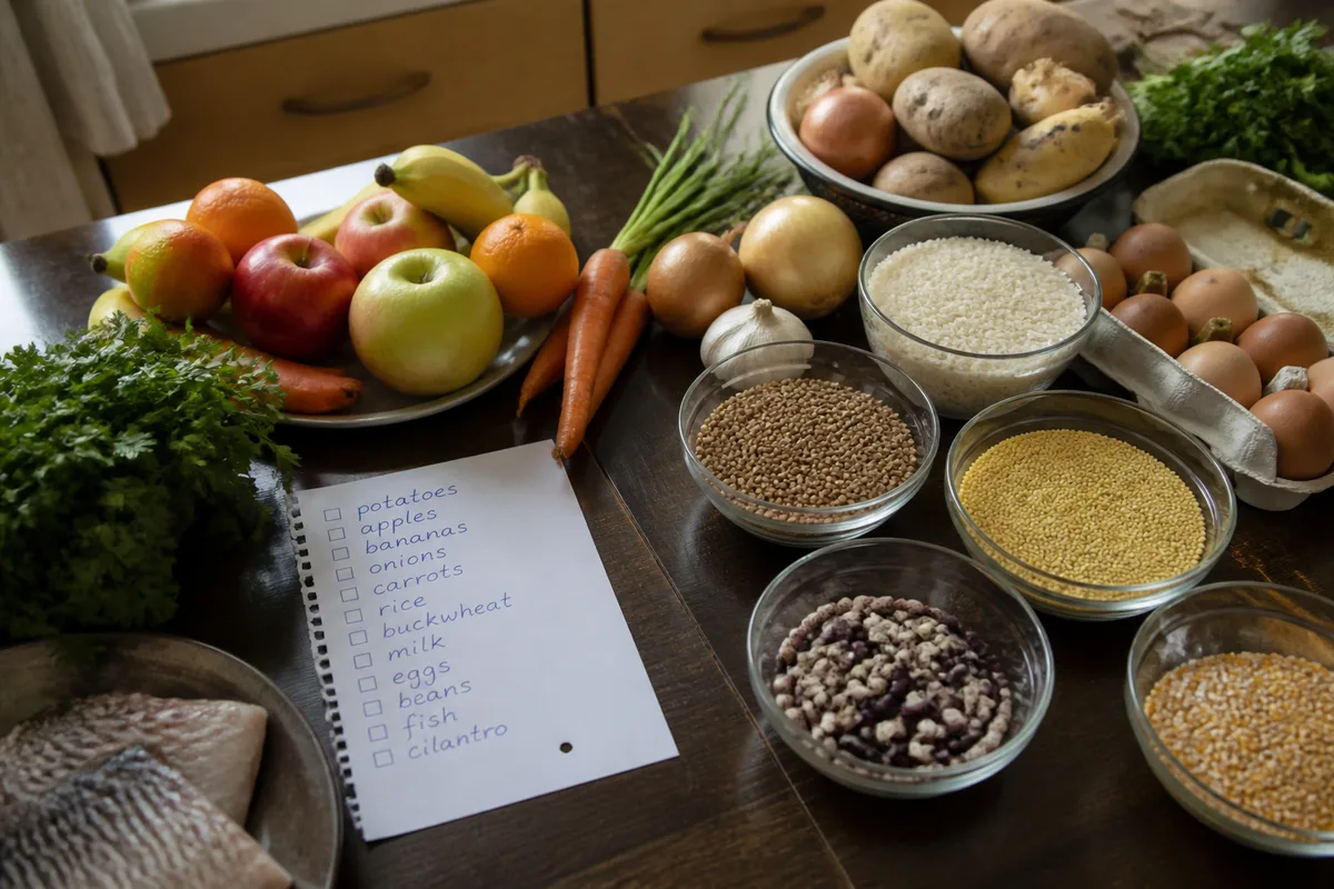 Courses composées d'aliments naturellement sans gluten et sans lactose à vérifier